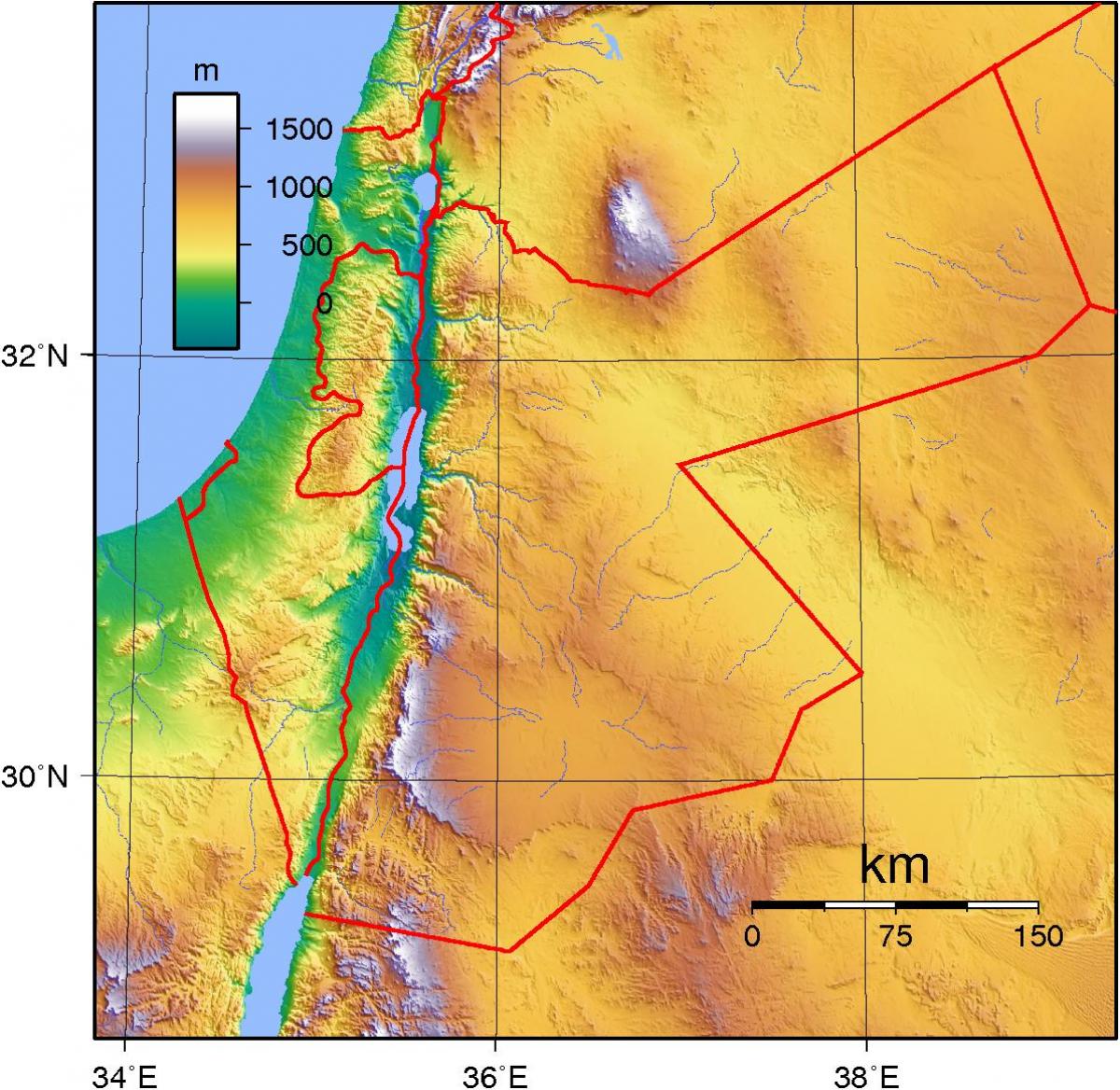 Ürdün haritası topografik